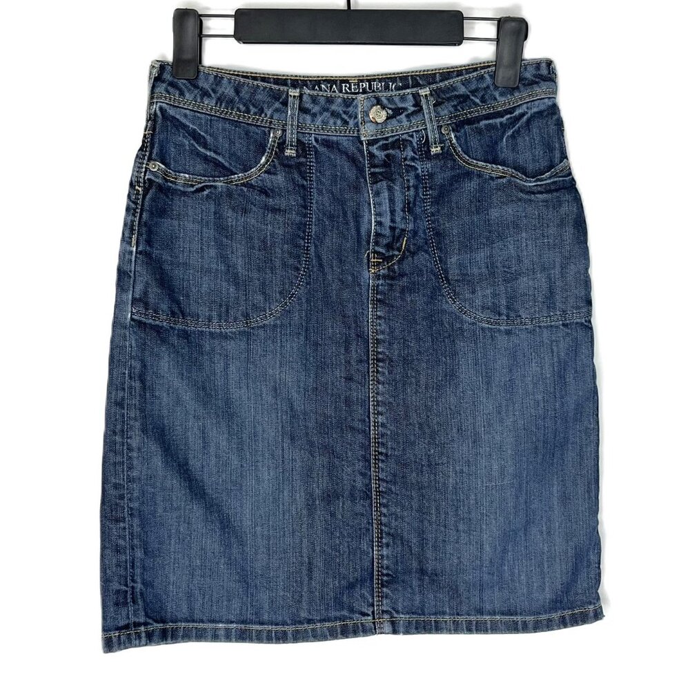 Banana Republic Misses Denim Skirt, Knee Length, Stretch, Size 0